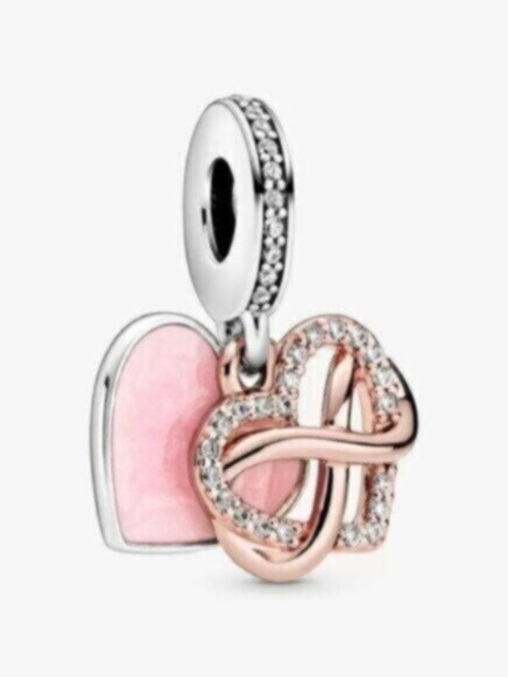 Pink and Rose Gold Heart Charm for Pandora Bracelets